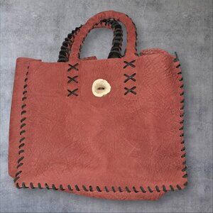 Native American style shoulder bag hand stitched burgundy with antler button